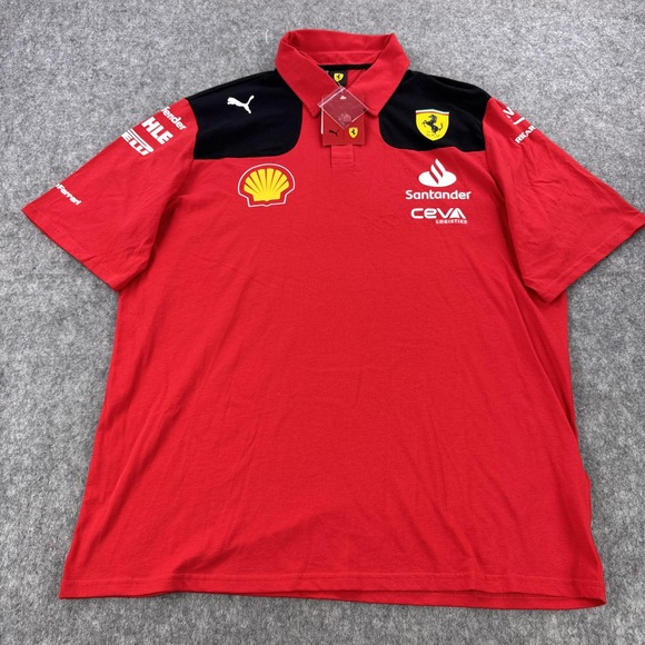 Scuderia Ferrari Shirt Mens XL Red Black F1 Racing Puma Polo Sponsor Logos - Picture 1 of 13